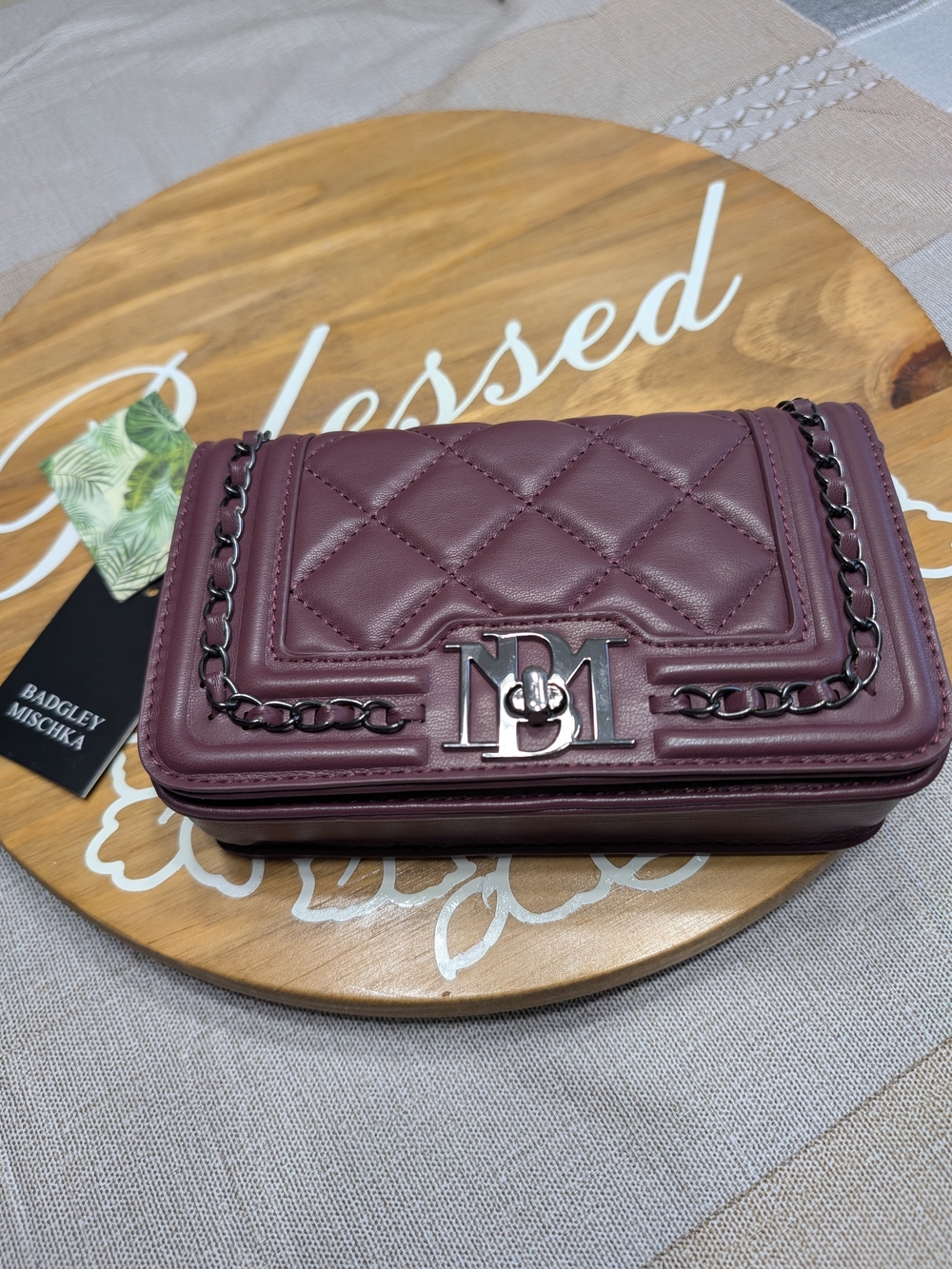 Badgley Mischka Small Quilted Crossbody Bag Plum